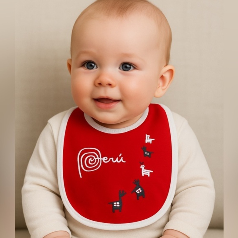Llama Baby Line Peru Pima Cotton Baby Bib Red Llama Print